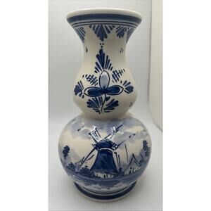 Vintage Delft Blue Holland Vase Hand Painted W/ Windmill #254